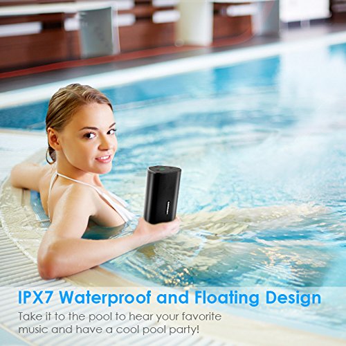 Woman relaxing in a pool with the URPOWER F4 Bluetooth Speaker