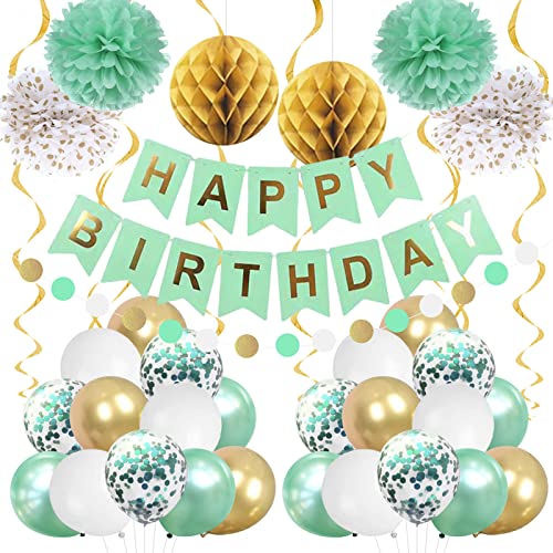 Décorations d'anniversaire en or menthe et blanc pour fêtes de femmes et filles