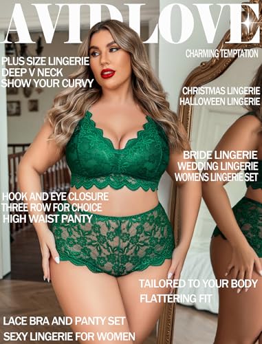 Image of Avidlove Plus Size Lingerie Set for Women Sexy Lace Halter Bralette High Waist Panty Set