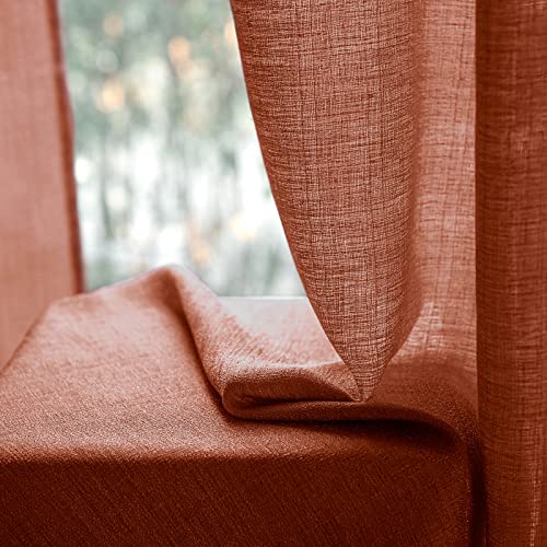 MIULEE 2er Set Voile Vorhang Sheer Leinenvorhang mit Ösen Transparente Unregelmäßige Textur Gardine Ösenschal Fensterschal Lichtdurchlässig für Schlafzimmer 245 x 140cm (H x B) Ziegelrot