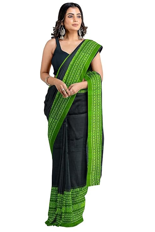 Image of eC ESHA'S COLLECTION Women's Cotton Blend Begumpuri Handloom Saree With Unstitched Running Blouse Piece