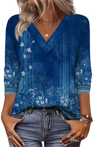 Zeagoo Womens Tops Long Sleeve Shirts Fall Dressy Casual Trendy Blouses Cute T-Shirts V Neck Boho Clothes