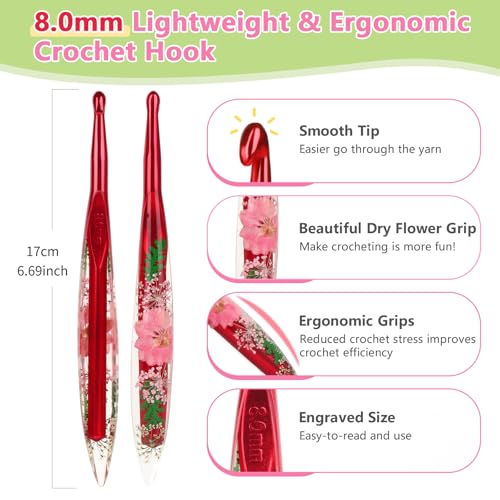 Image of Katech 8.0mm Crochet Hook for Arthritic Hands, Long Aluminum Inline Hooks