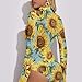 PUYWTIY Body Suits Tops, Slim Mock Turtle Neck Bodysuit for Women Stretchy Basic Tops Fashion Long Sleeve Jumpsuit (L, Floral Rustic Flowers Watercolor Sunflower)