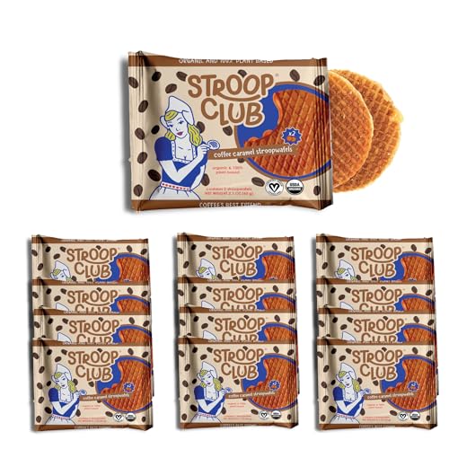 Stroop Club Coffee Infused Organic Stroopwafel Caramel Treats | Vegan, Plant-Based and Dutch-Approved Indulgence - 24 Vegan Waffle cookies (12 Packs of 2)