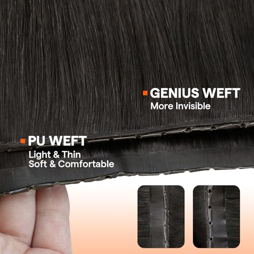 Image of Full Shine Butterfly Weft Hair Extensions Human Hair 16 Inch Dark Ash Brown | 80g Natural Volume, Full Head Set, Genius Weft Side, Beginner Friendly, Bridal Styling Support, Seamless Micro Beads