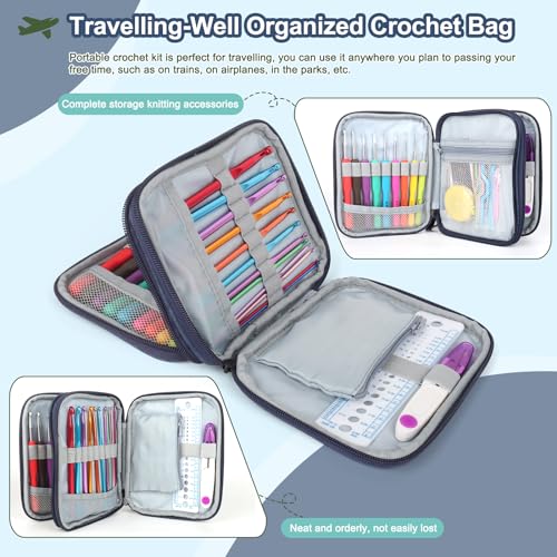 Image of Katech 99-Piece Crochet Hooks Set, Crochet Hook Kit with Storage Case, Ergonomic Knitting Needles Weave Yarn Kits DIY Hand Knitting Craft Art Tools for Knitting Hat, Bag, Socks, Scarf and Sweaters