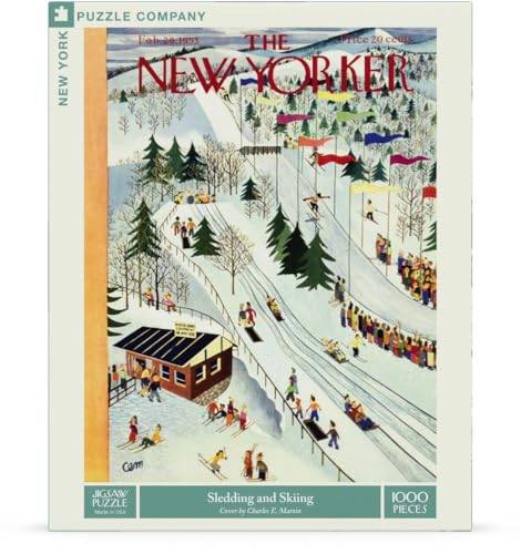 New York Puzzle Company - New Yorker Sledding and Skiing - 1000 Piece Jigsaw Puzzle for Adults by Charles E. Martin by New York Puzzle Company - Used condition - US$27.66