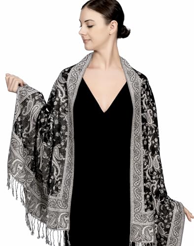 Achillea Reversible Paisley Pashmina Rave Scarf – Exotic Indian Shawls and Wraps for Evening Dresses, Festivals, All Seasons4