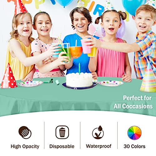 Image of Party Solids Mint Round Plastic Tablecloth - 84 Inch, Pack of 24