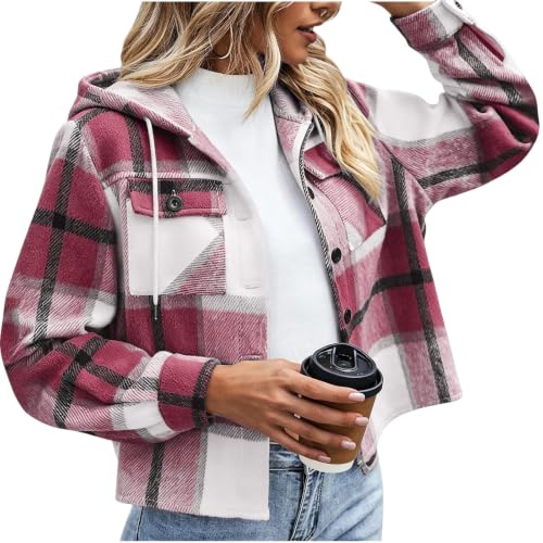 Numaller Plaid Jacket Women Button Down Long Sleeve Cropped Fall Coats - image 2
