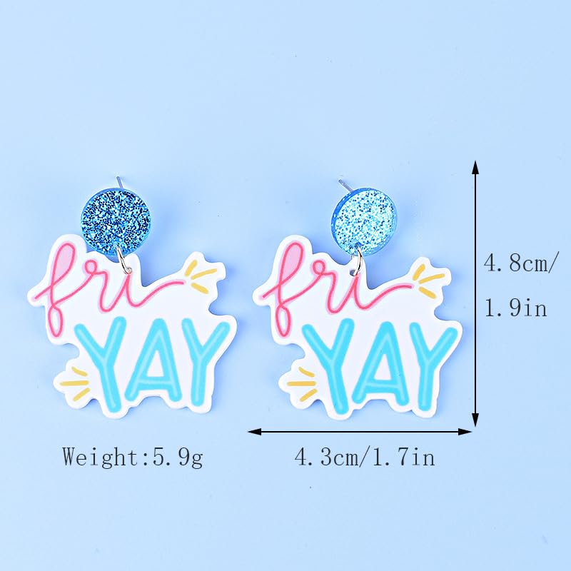 4 Pairs Funny Fri Yay Letter Earrings Set Glitter Friday Acrylic Dangle Drop Earrings for Women Jewelry Teacher Appreciation Gifts2