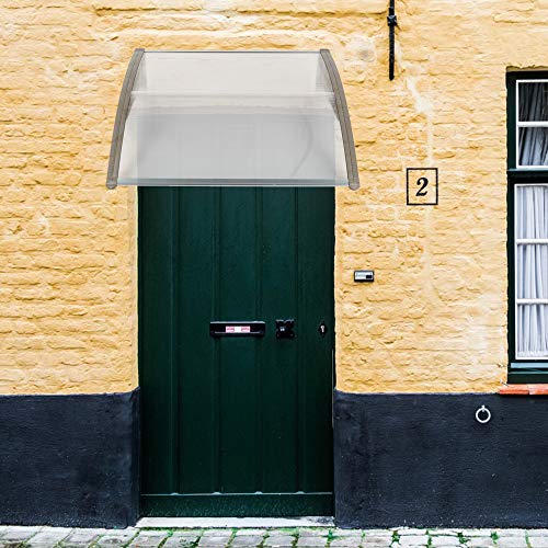 Outvita Window Awning Door Canopy 40\"x30\", Polycarbonate Cover Front Door Outdoor Patio Awning Canopy UV Rain Snow Sunlight Protection Hollow Sheet, Clear Board & Grey Bracket - Thumbnail 2