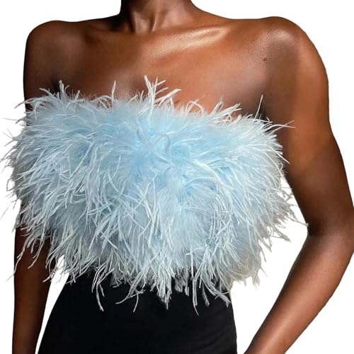 Bandeau tube fausse fourrure avec maintien ajusté sans bretelles pour femme
