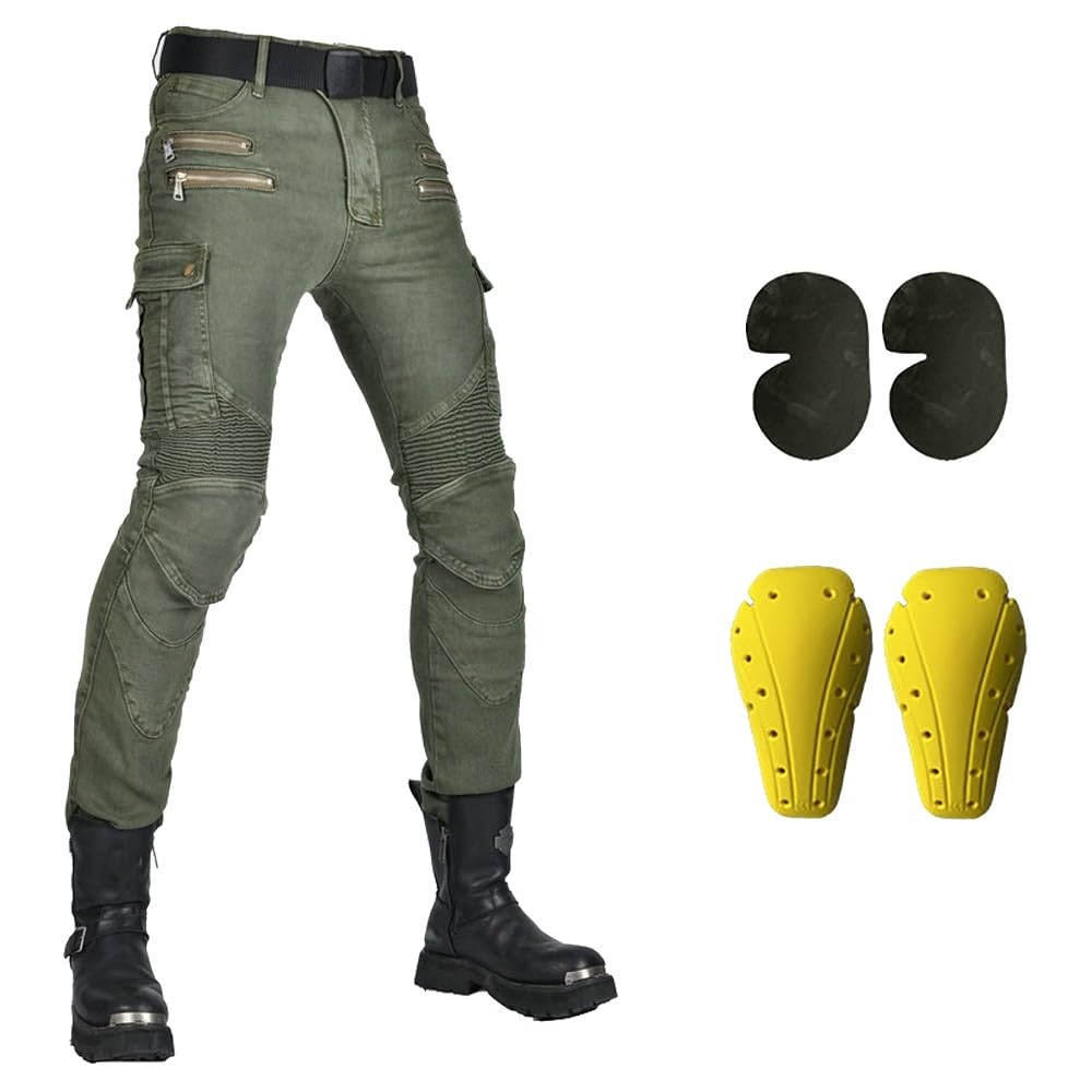 DYRBF męskie i damskie dżinsy motocyklowe stretch slim fit spodnie dżinsowe ze zdejmowanymi podkładkami ochronnymi na kolana i biodra