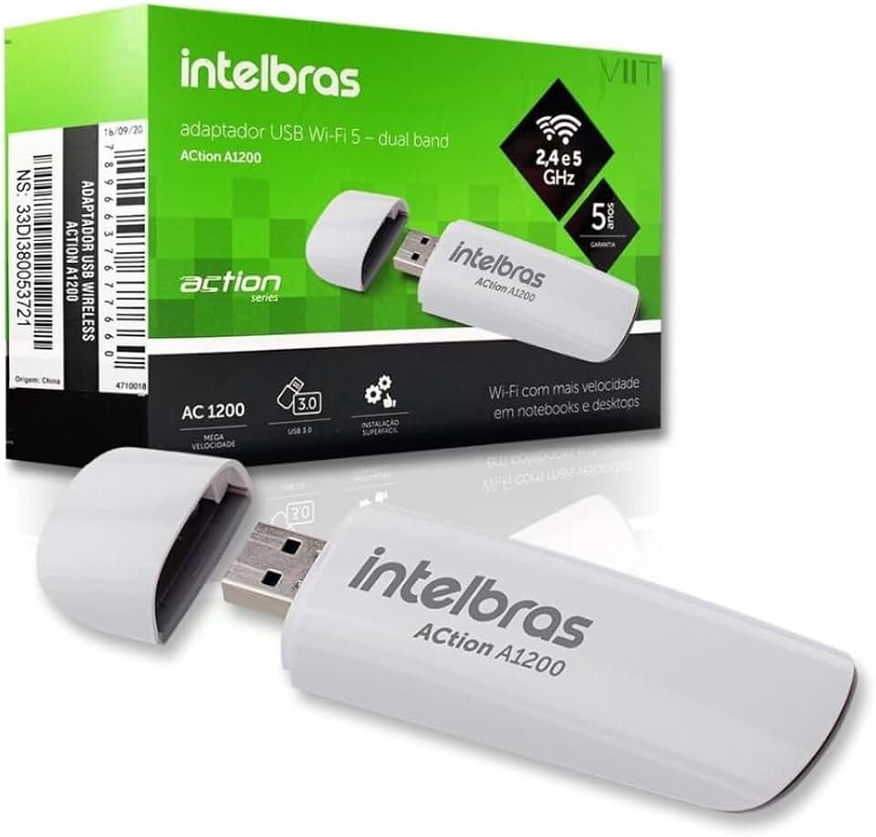 Adaptador USB Wireless Action A1200 Dual Band 2.4 e 5Ghz Conecta com Wi-Fi 5 AC 1200Mbps Ideal Para Notebooks e Desktops que não Possuem Placas Wireless ou Com Placas de Velocidades Inferiores