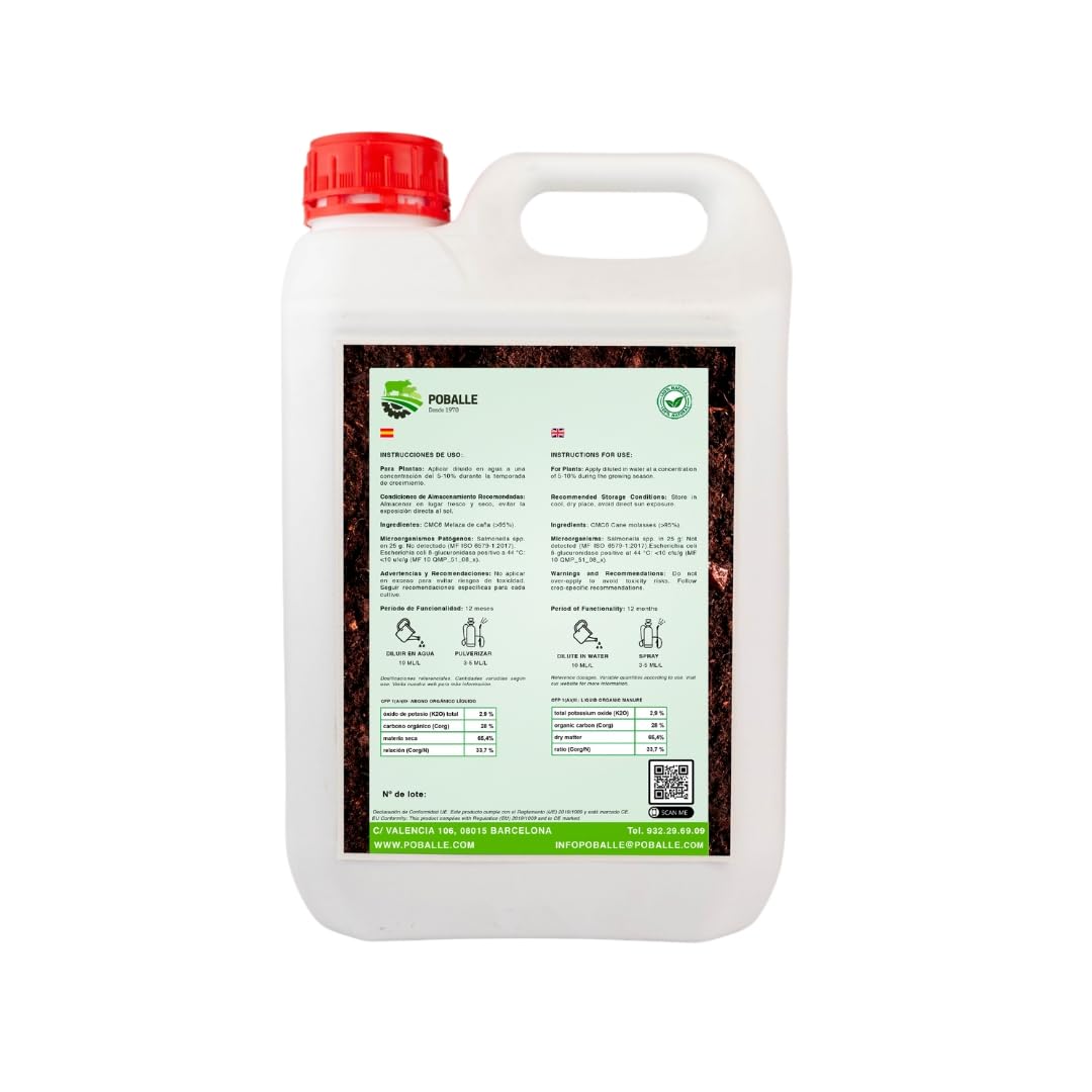 MELAZA POBALLE para COMPOST – Cultivo, cosechas y plantas. Garrafa de 2,5 kg de MELAZA de Caña de alta pureza. Genérico