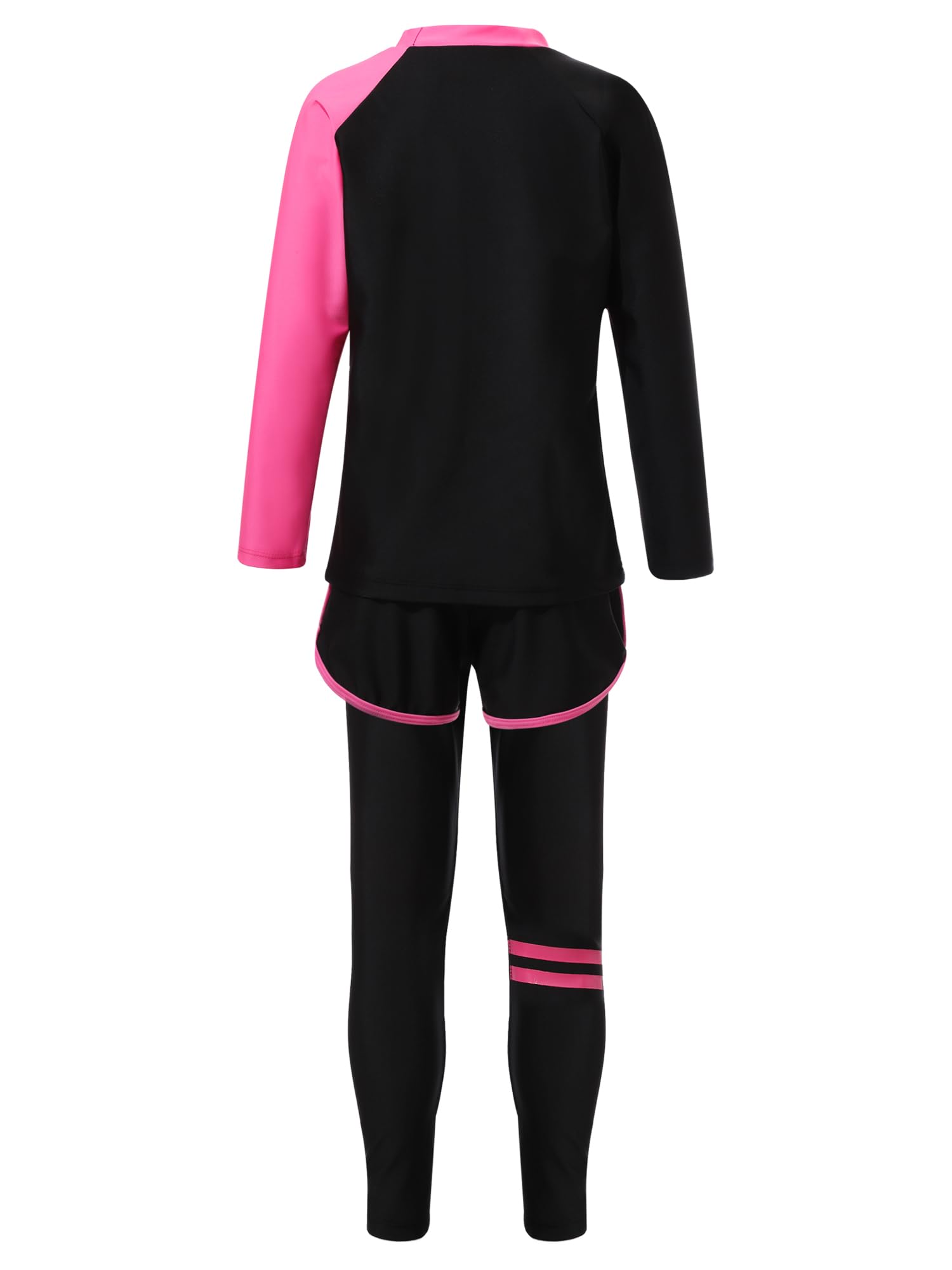 TiaoBug Jungen 3 Teillig Badeanzug Ganzkörper Schwimmanzug mit Sonnenschutz Rashguard Neoprenanzug Lange Ärmel T-Shirt mit Lange Hose Badeshorts