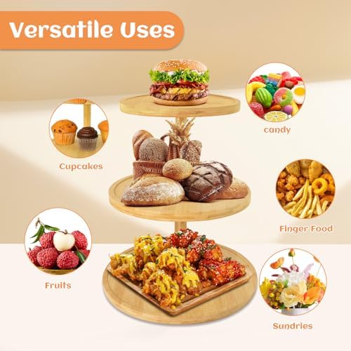 3 Tier Cupcake Stand, Wood Cupcake Tower Stand 50 Cupcakes, Large Round Rotatable Tiered Tray Cookie Dessert Display Stands for Wedding Birthday Baby Shower Party