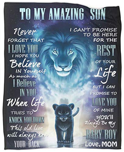 Son Blanket from Mom Family Love Quilt Letter Printed Quilts Mom for Son s Blanket Positive Encourage and Love Flannel Birthday Thanksgiving 50x60in