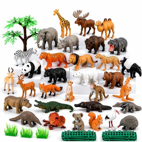Image of Animals Set for Kids | Safari Animal Figures & Zoo Animal Toys with Trees, Fences & Mini Animal Figurines |50+ Pieces| Toys for Kids 3-5 Years