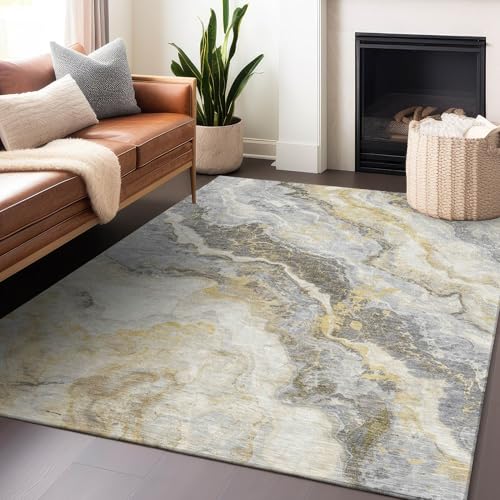 Addison Rugs Chantille ACN1709 ゴールド 10フィート x 14フィート 屋内/屋外、洗濯機洗い可能、お手入れ簡単、脱落防止、寝室、リビングルーム、ダイニングルーム、キッチン、パティオラグ
