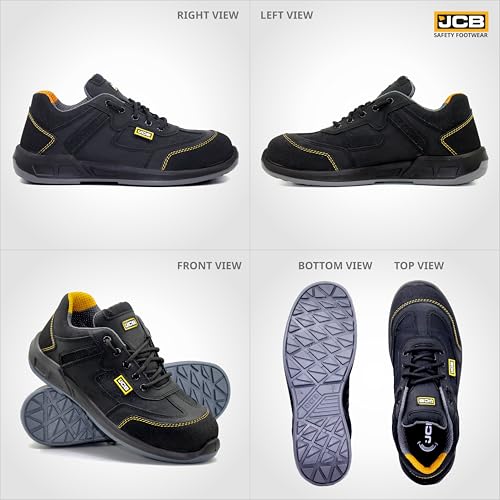 Image of JCB Joey Light Weight Safety Shoes for Man | Nubuck Leather Sporty Design | Steel Toe Cap | SRC Antislip & Oil Resistant | Double Density, Antistatic & Abrasion Resistance | Black | Size 6-10 UK