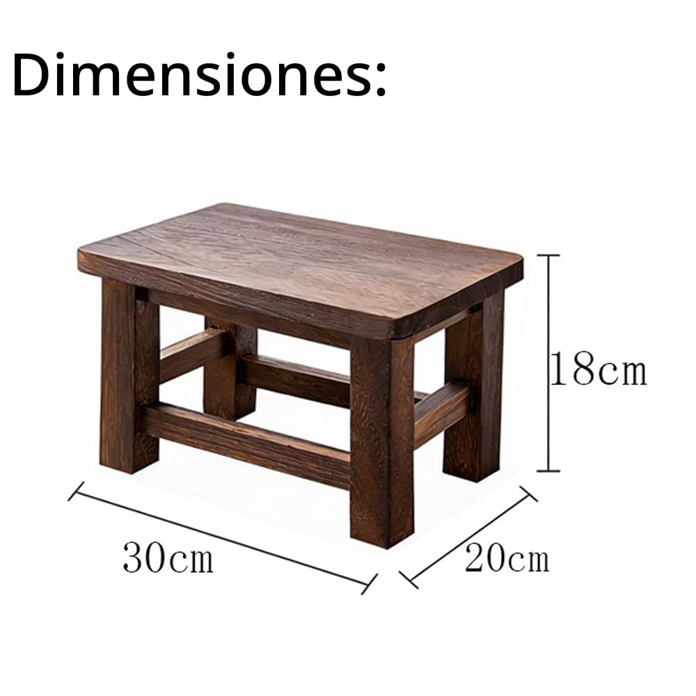 Taburete de Madera Multifuncional - Mesa de Café, Banco Para Zapatos, Mesa de Plantas, Cambiador de Zapatos, Taburete Bajo de Madera Maciza