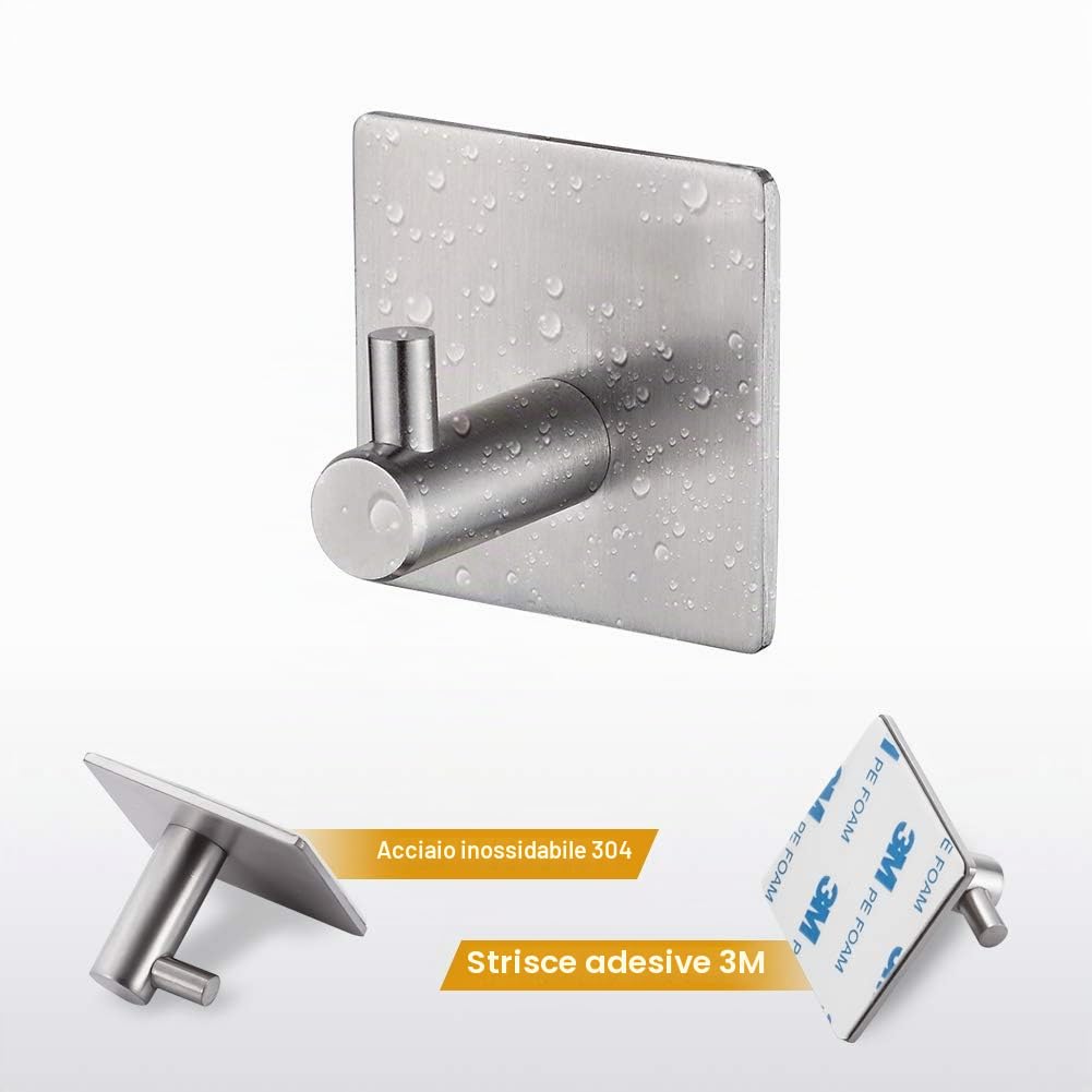 Ibergrif MK34251A - Ganci autoadesivi resistenti, per bagno o cucina, 4 pezzi, colore: argento
