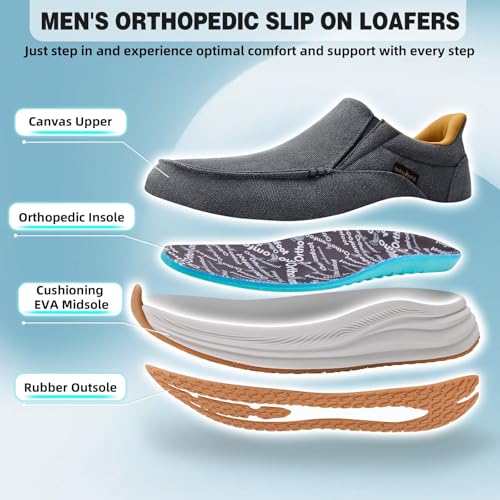 Men's Orthopedic Comfortable Slip On Shoes with Arch Support: Casual Plantar Fasciitis Orthotic Loafers, Flat Feet Leisure Vintage Flat Canvas Walking Shoes for Foot and Heel Pain Relief2