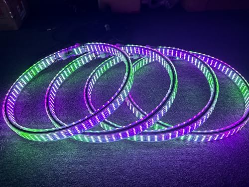 8 Rolls -17.5'' Quad Row + Double Side RGB Dream Color Chase Million Colors Shift Rim Lights LED Wheel Ring Light w/Turn Signals,Brake Tire Light Bluetooth/Remote Ctrl for Car Truck (17.5'')