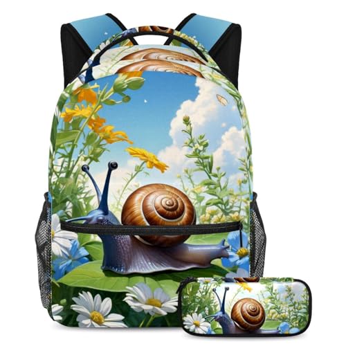 Sac à dos escargot et fleur grand format : idéal pour l'école et les sorties du week-end