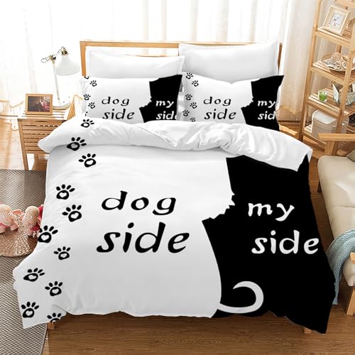 Gegeryozer Dog Side and My Side Parure de lit 220 × 240 cm Motif Romantique Noir et Blanc 1 Housse...