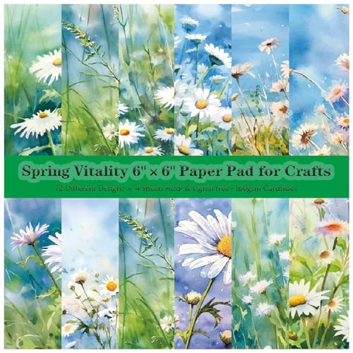 papel scrapbook,accesorios scrapbook, Papel con estampado de margaritas de primavera, de una sola cara, de 6' x 6', 48 hojas