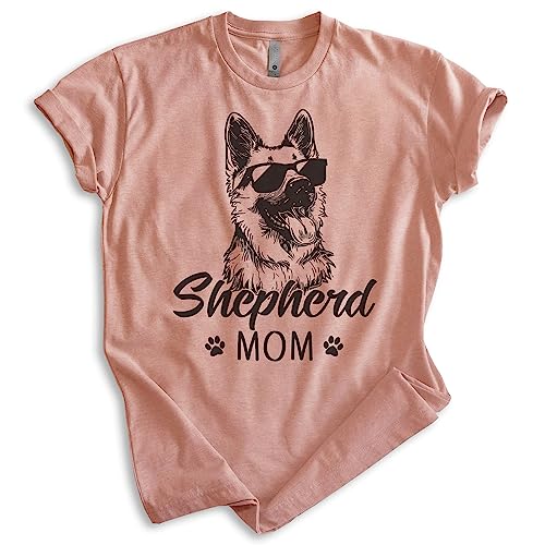 EVERTREE CLOTHING Shepherd Mom T-Shirt, Unisex Women's Shirt, German Shepherd Owner, Best Dog Mom Gift, Heather Sunset, Medium