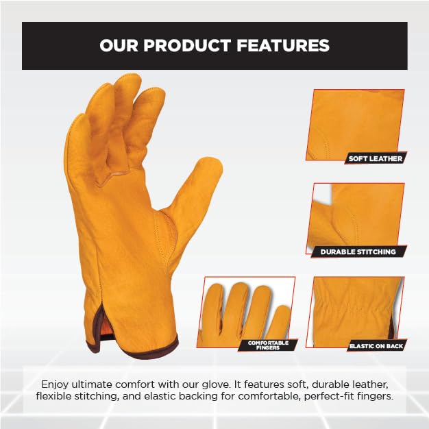 WORK MAXX Gardening Gloves Leather, Heavy Duty Thorn Proof Gardening Gloves for Men & Women - Image 2