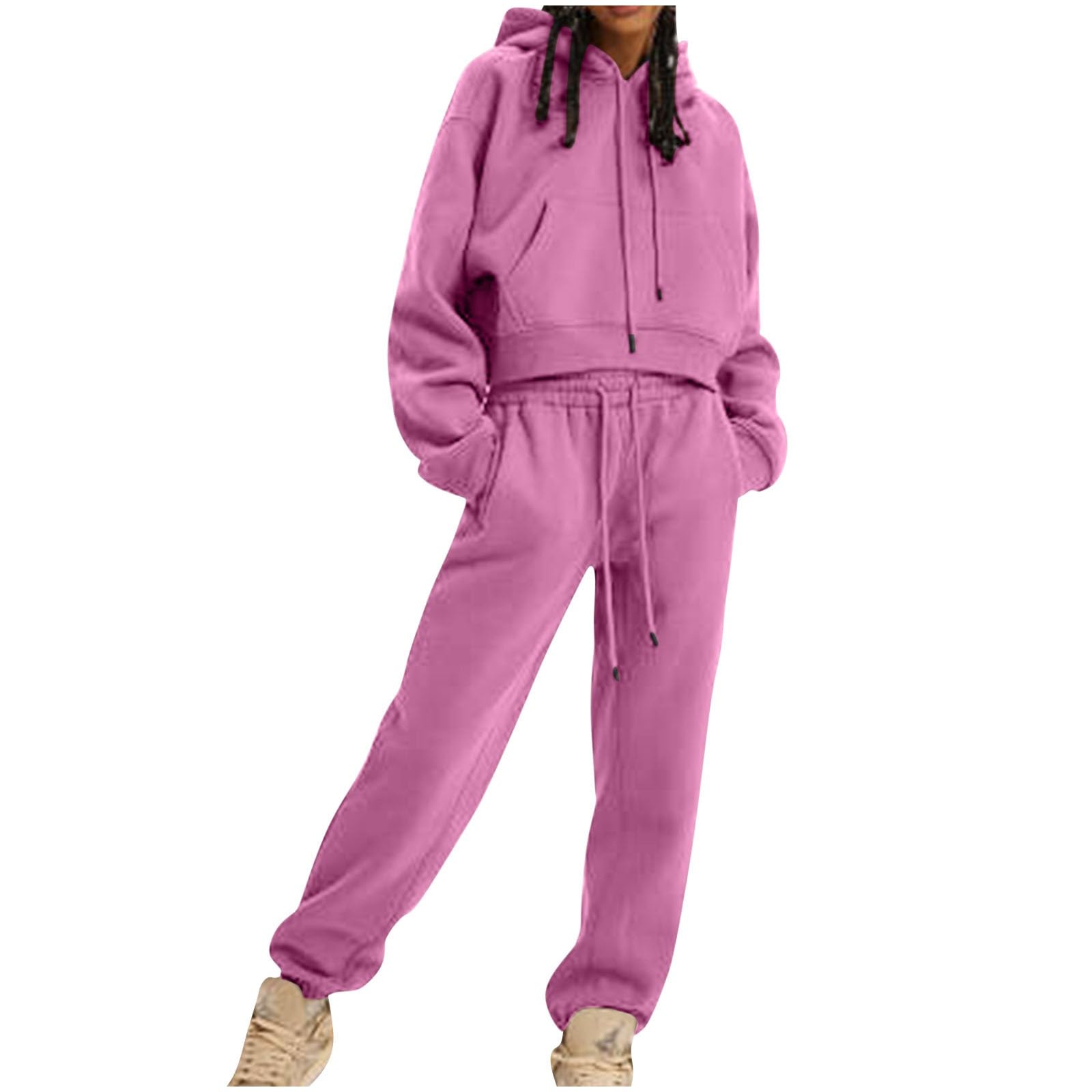 Sweat Suit for Women 2 Piece Set Oversized Hoodies Sweatshirts Crop Tops Outfits Comfy Drawstring Sports Tracksuits