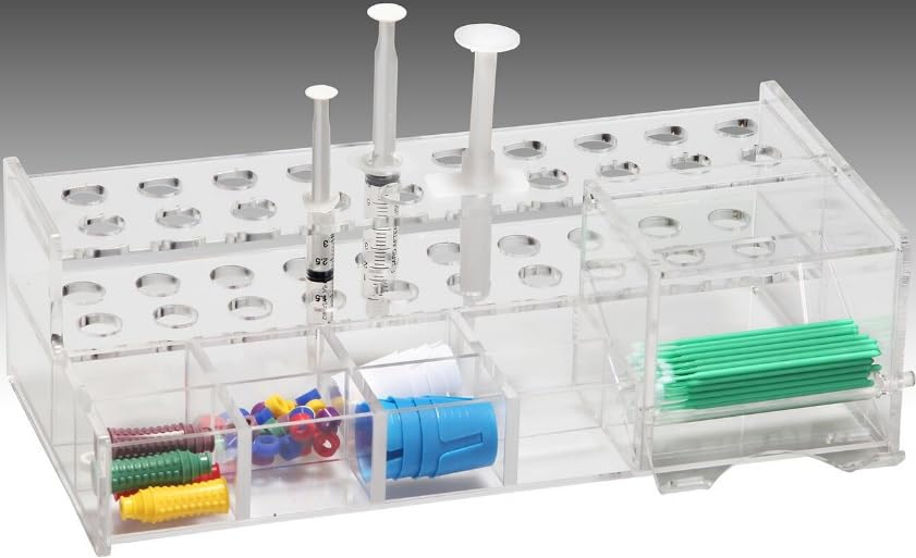 Dental Large Multipurpose Acrylic Composite Syringe Organizer Dispenser 20 Hole & Microbrush, Dental Supply Organizers, Clear Acrylic