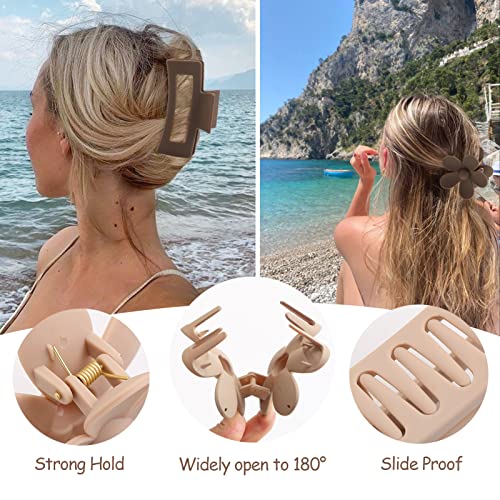 10 Pack Square Hair Clips, Claw Clips For Women & Girls, Durable Matte Non Slip Flower Claw Clips, Strong Hold Rectangular Hair Claw Clips For Thick Long Curly Hair, Cute Hair Styling Accessories-Brown Color #TOP3