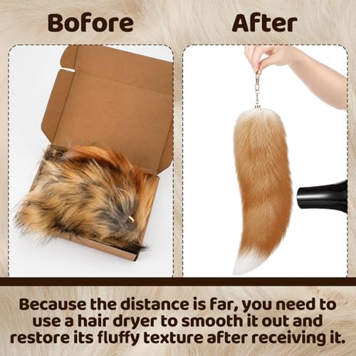 Image of Ferreve 2 /4 /6 /8 Pcs Fluffy Therian Tail Keychain Soft Fox Fur Tail Keychain for Women Handbag Cosplay Costume 2 Sizes