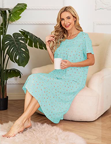 Image of Bloggerlove Nightgowns for Women Soft 100% Cotton House Dress Short /Long Sleeve Night Gowns Comfy Sleepwear S-3XL
