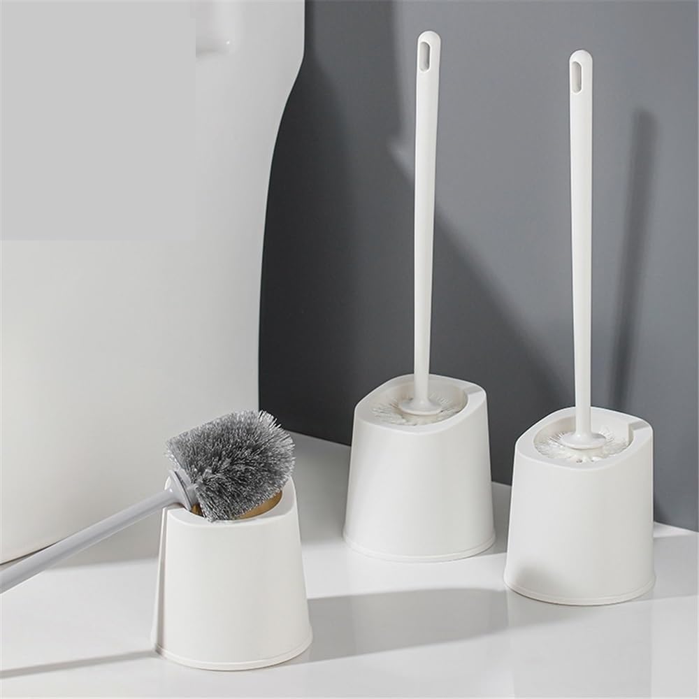Toilet Brush Holder Toilet Brush Punch-Free Thickened Plastic Long Handle Bathroom Supplies with Base Holder Toilet Brushes(White)