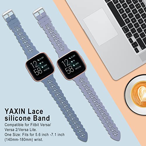Yaxin 3 Pack Slim Sport Bands Compatible With Fitbit Versa/Fitbit Versa 2/Fitbit Versa Lite Band For Women,Silicone Lace Replacement Straps For Fitbit Versa Smart Watch,Alaskan Blue/Gray/Lavender Gray #TOP3