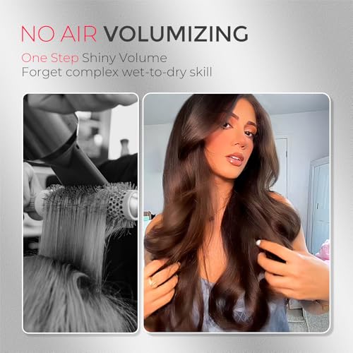 Image of TYMO Thermal Brush Curling Brush - STYLUX 1.7 Inch Blowout Volumizer with Flexi-Fit for Hair Straightening, Heated Round Styler Tool, Hair Straightener and Curler 2 in 1, Dual Voltage, Metallic Gray