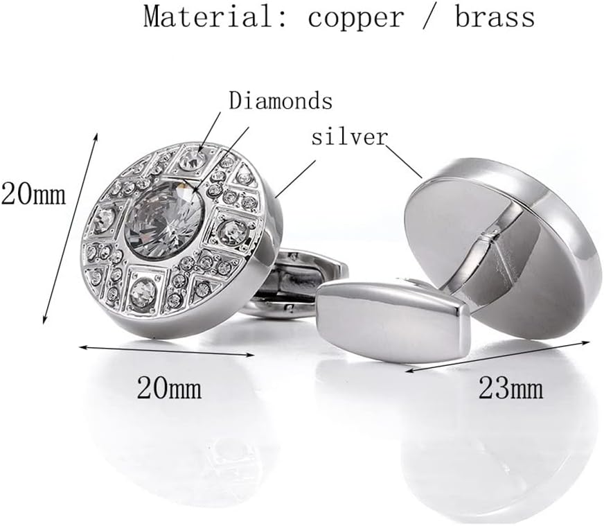 メタリック シルバー カフスボタン フラッシュ ダイヤモンド ラウンド フレンチ シャツ カフ ネイル カフス ボタン (A ワンサ