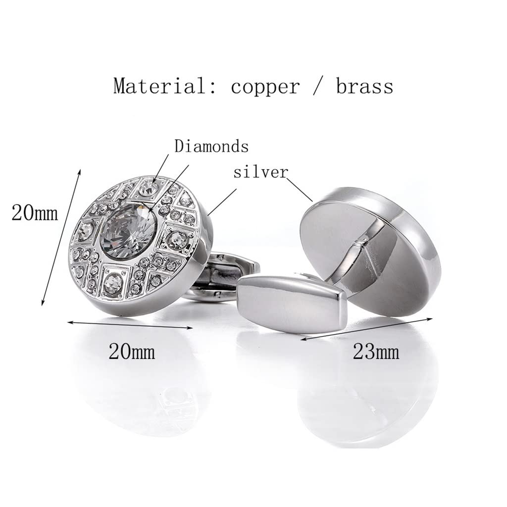 Metallic Silber Manschettenknöpfe Flash Diamond Runde französische Hemdmanschettennägel Manschettenknöpfe (Color : A, Size : One Size)