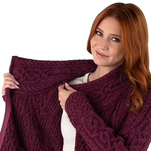 Image of SAOL Irish Cardigan for Women Made of 100% Merino Wool Ireland Sweater Cable Knit Zip Jacket