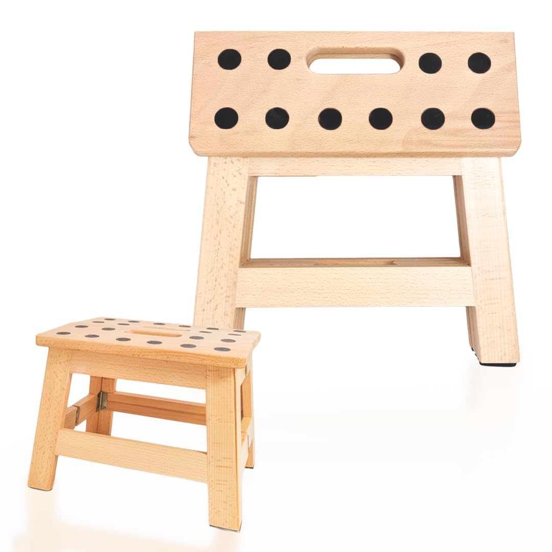 Forma House Wooden Foldable Stool - Portable Design - Lightweight Step Stool - Anti-Slip - Easy Storage Stool for Adults & Kids for Kitchen, Bathroom - 150kg Weight (Beech Wood)