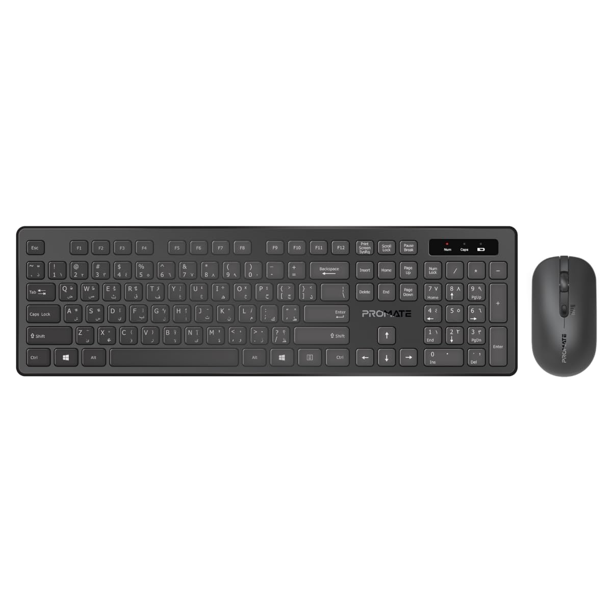 Promate Wireless Keyboard and Mouse Combo, Slim Full-Size2.4Ghz Wireless Keyboard, 1600 DPI Ambidextrous Mouse, Nano USB Receiver, Quiet Keys, Angled Kickstand for iMac, MacBook, ASUS, PROCOMBO-13.E/A