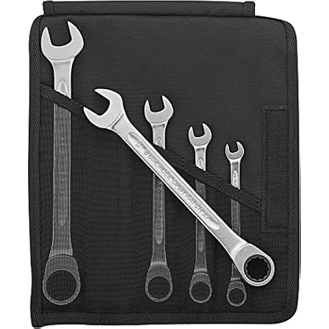 STAHLWILLE 17F/5 | Ratchet Combination Spanner Set 5 Pieces | Flat Ring Side | Extremely Durable | Screw-Friendly | in Robust Rolling Cover